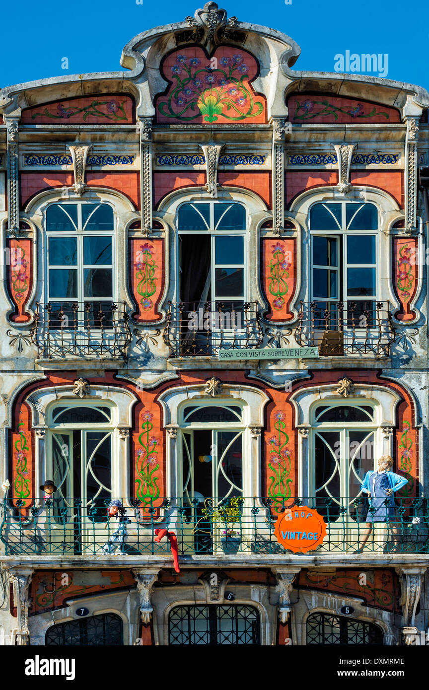 Typical colorful house facade, Aveiro, Beira, Portugal Stock Photo