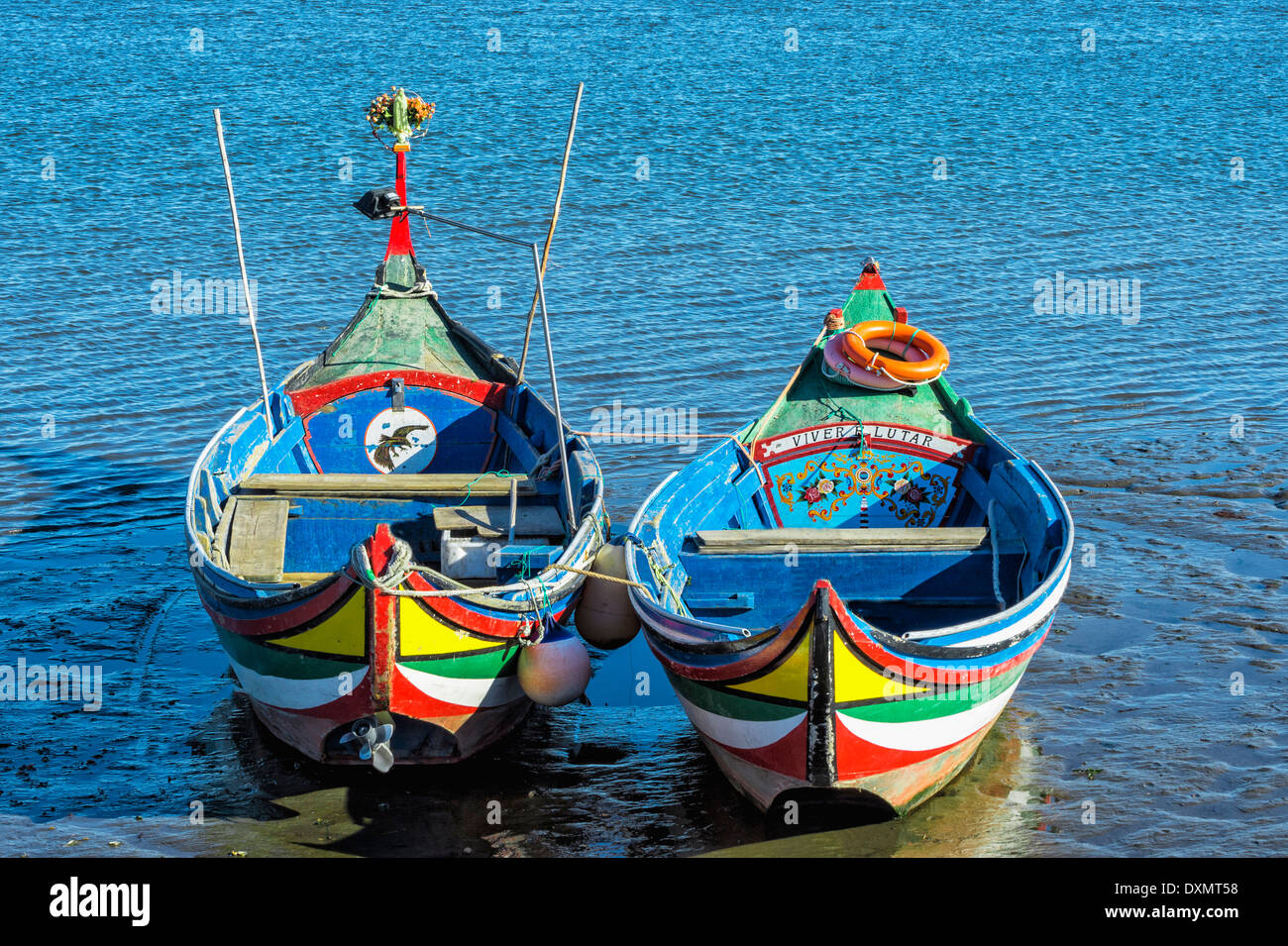 Colorful boats, Torreira, Aveiro, Beira, Portugal Stock Photo