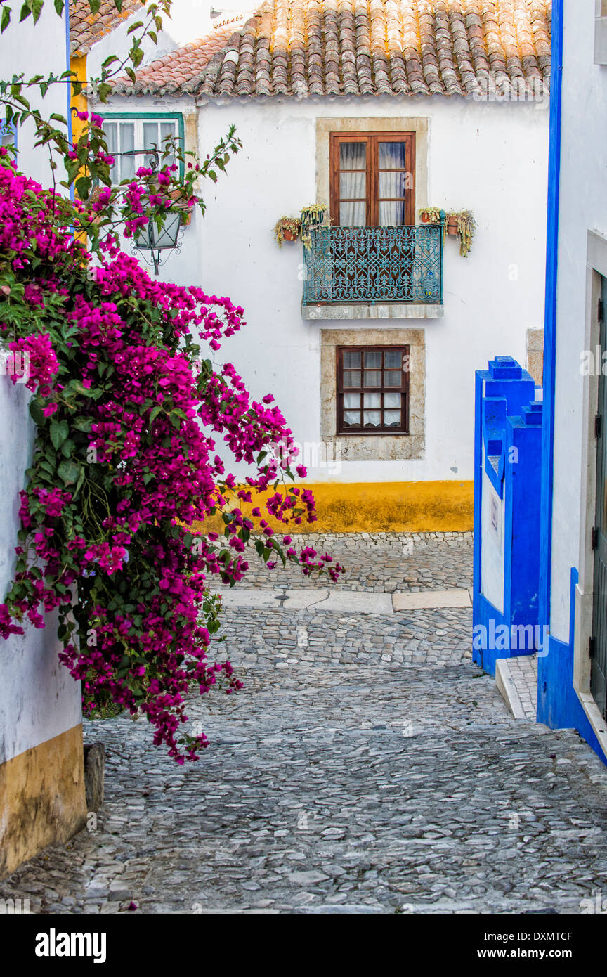 Streets, Obidos, Estremadura and Ribatejo, Portugal Stock Photo