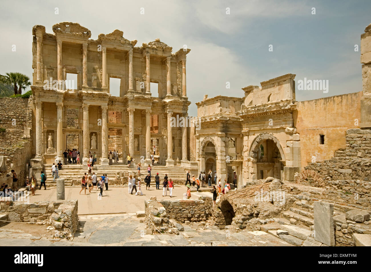 ASIA, Turkey, Ephesus, Library of Celsus (114 AD) with tourists Stock Photo