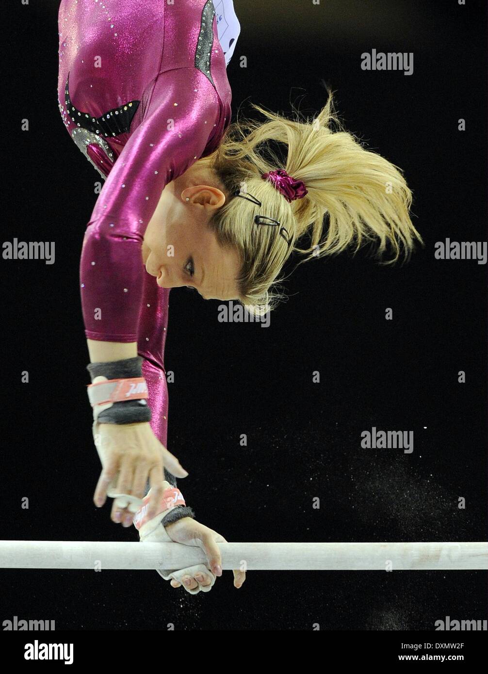 Doha, Qatar. 27th Mar, 2014. Jana Sikulova of the Czech Republic competes  during the women's uneven bars final at the 7th FIG Artistic Gymnastics  World Challenge Cup in Doha, Qatar, on March