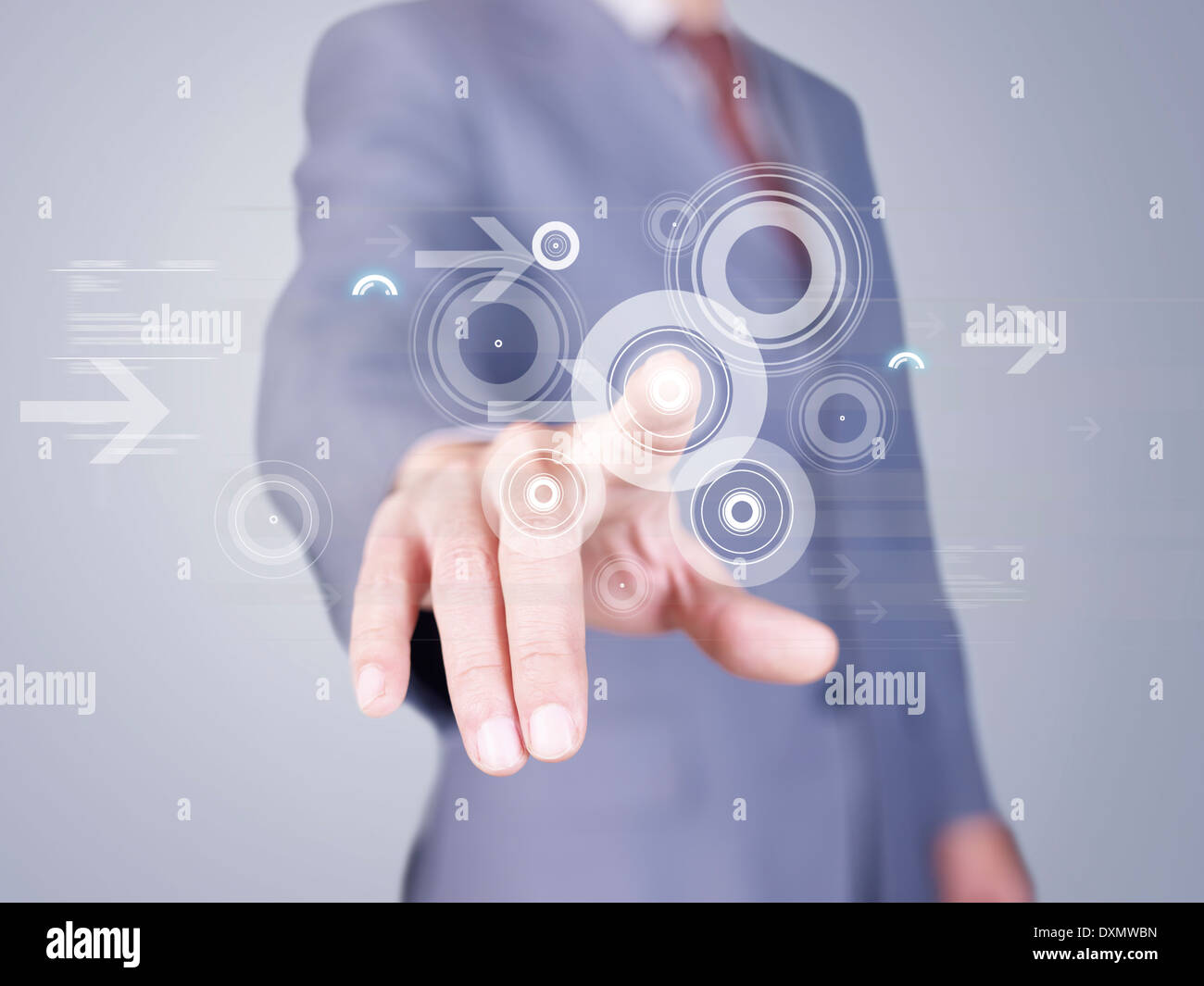 finger pressing virtual buttons Stock Photo