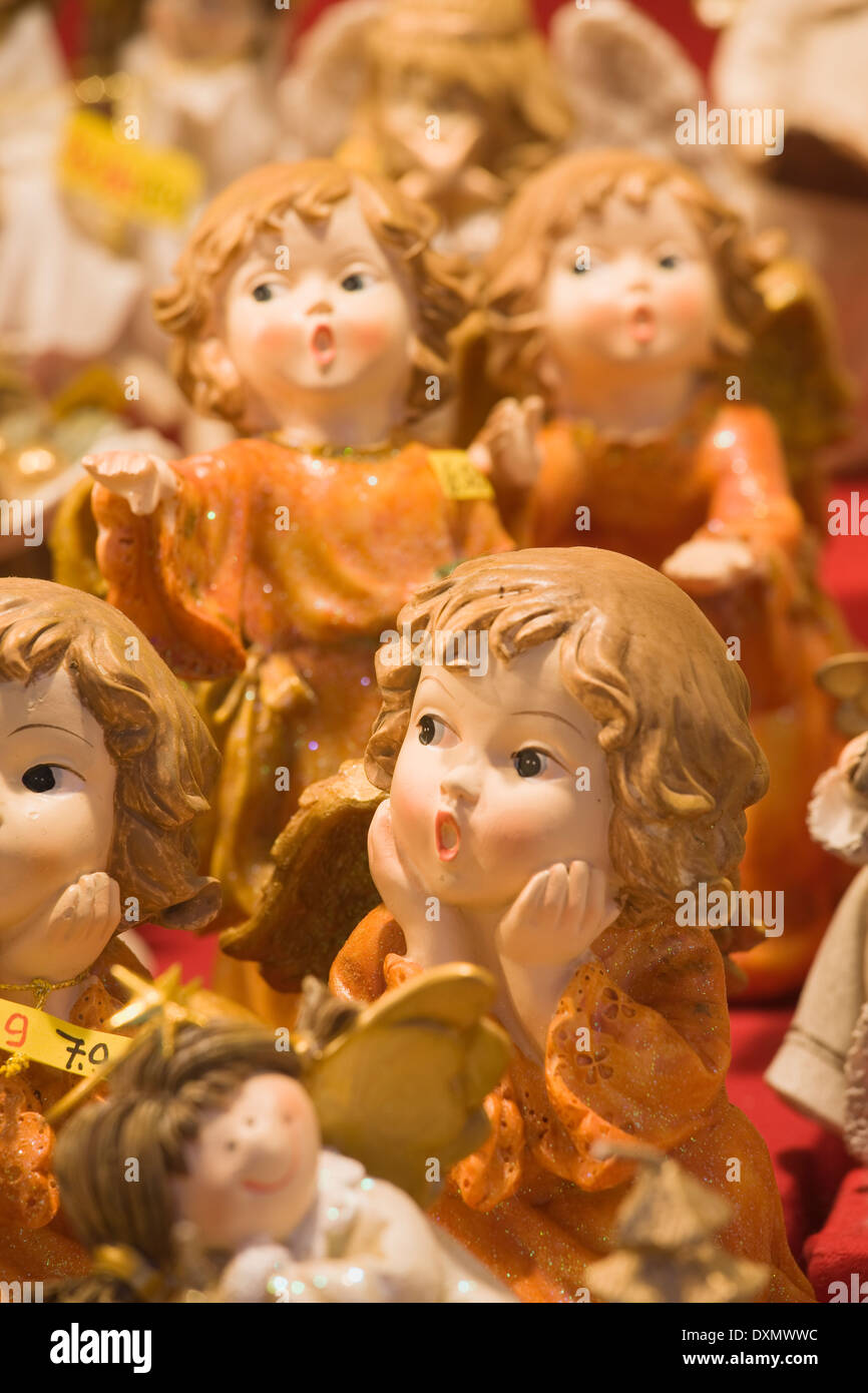 Wooden Christmas Ornaments for sale in the Nuremberg Christmas Market, Nuremberg, Germany Stock Photo