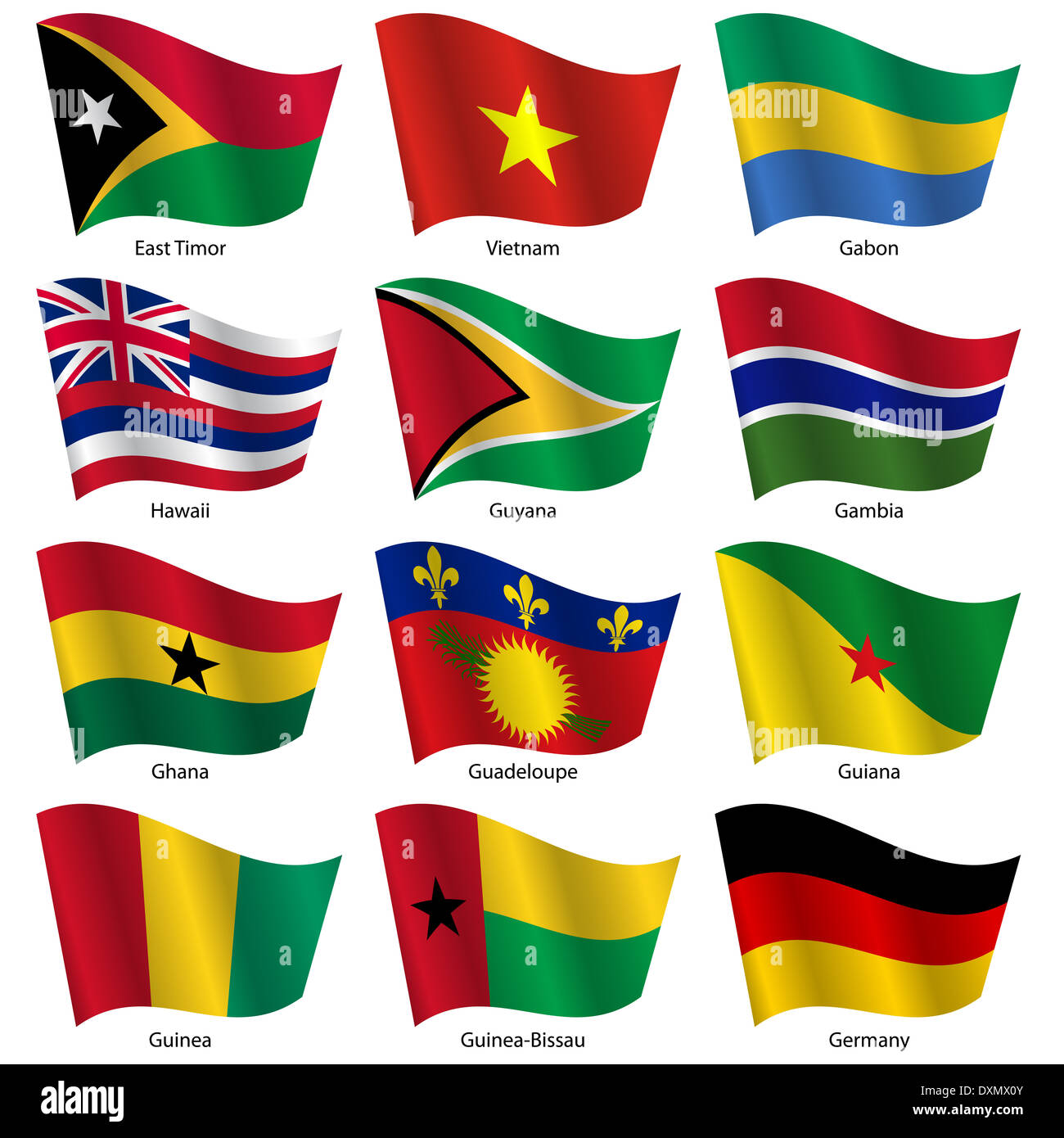 Set  Flags of world sovereign states. Vector illustration. Stock Photo