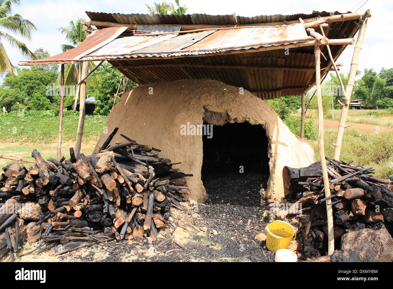 natural incinerator that it made from clay to burn firewood Stock Photo