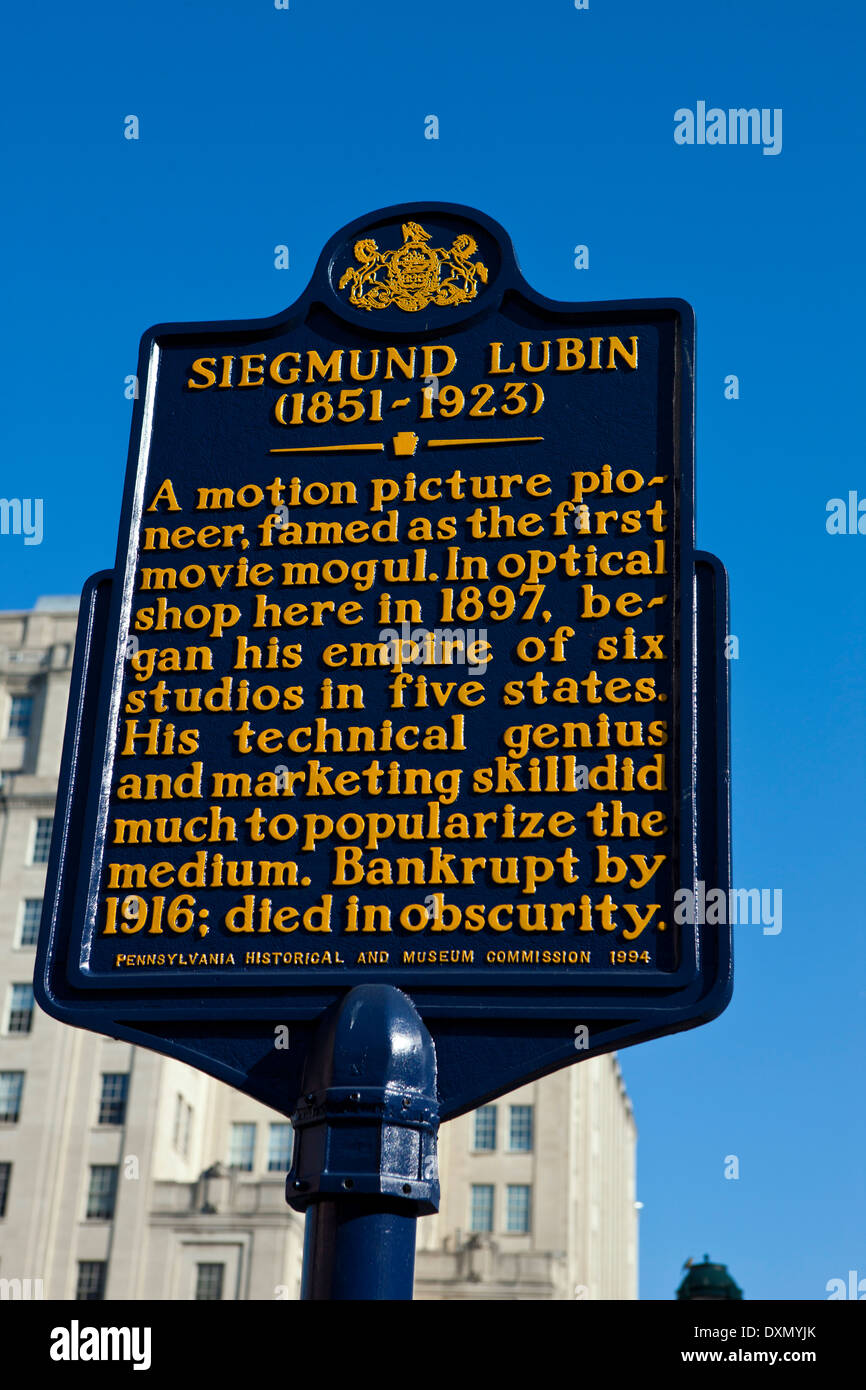 SIEGMUND LUBIN (1851-1923) Some of the nation's earliest motion pictures were made here between 1897 and 1899 in the backyard of film pioneer Lubin's home. Vaudeville and burlesque routines, boxing matches, circus performers, animal acts, and a Passion Play were among the subjects he filmed. Pennsylvania Historical and Museum Commission, 1994 Stock Photo