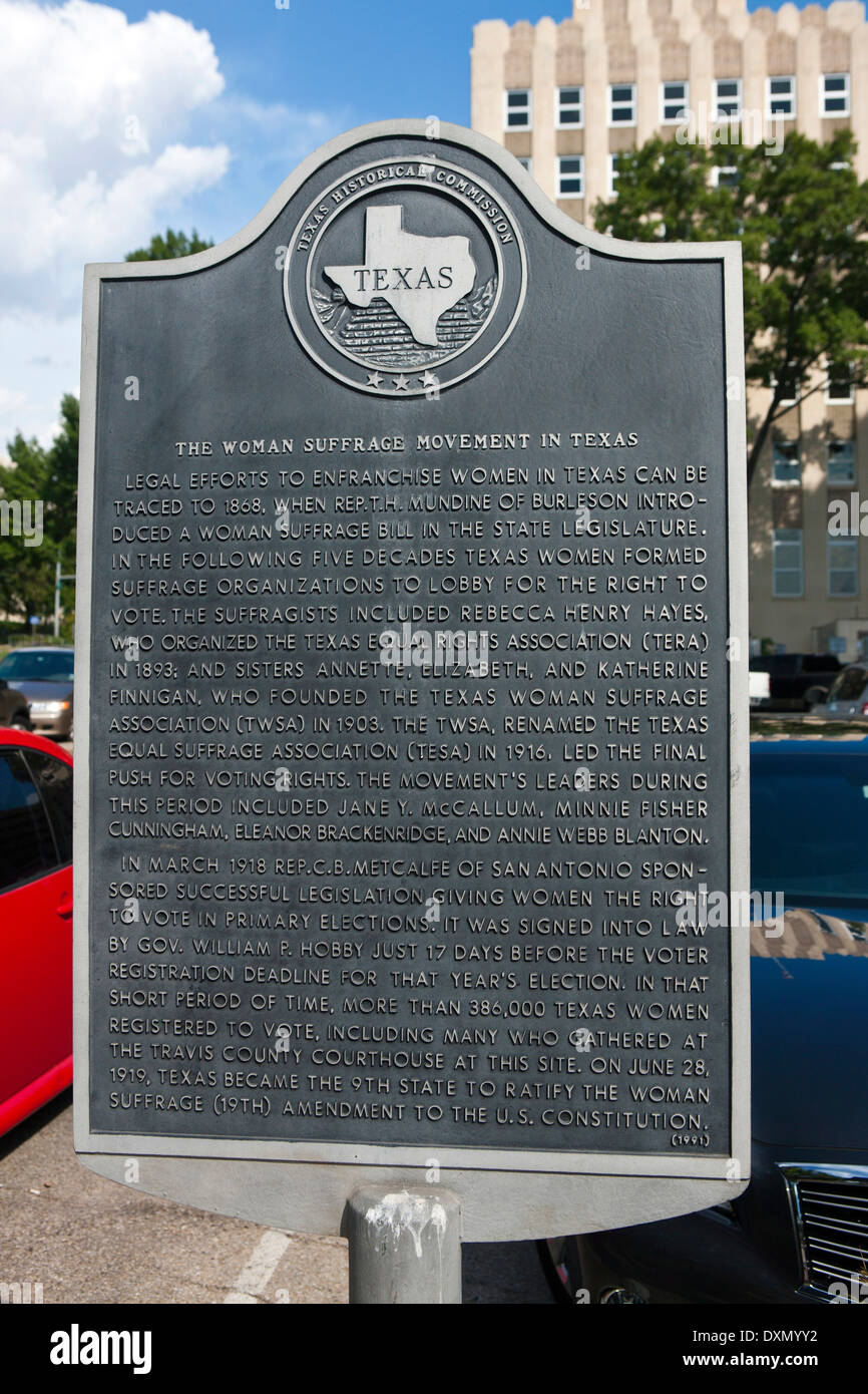 THE WOMAN SUFFRAGE MOVEMENT IN TEXAS Legal efforts to enfranchise women in Texas can be traced to 1868, when Rep. T. H. Mundine Stock Photo