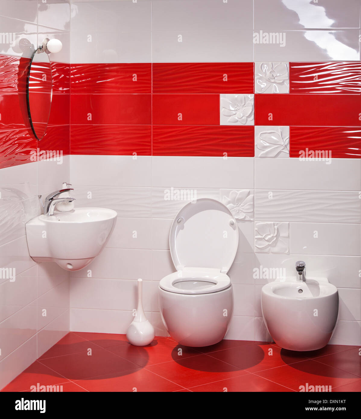 Interior of modern bathroom with sink and toilet and bidet Stock Photo