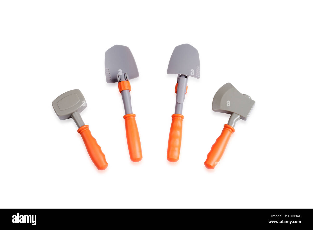 hammer, ax and shovels toy isolated on white background Stock Photo
