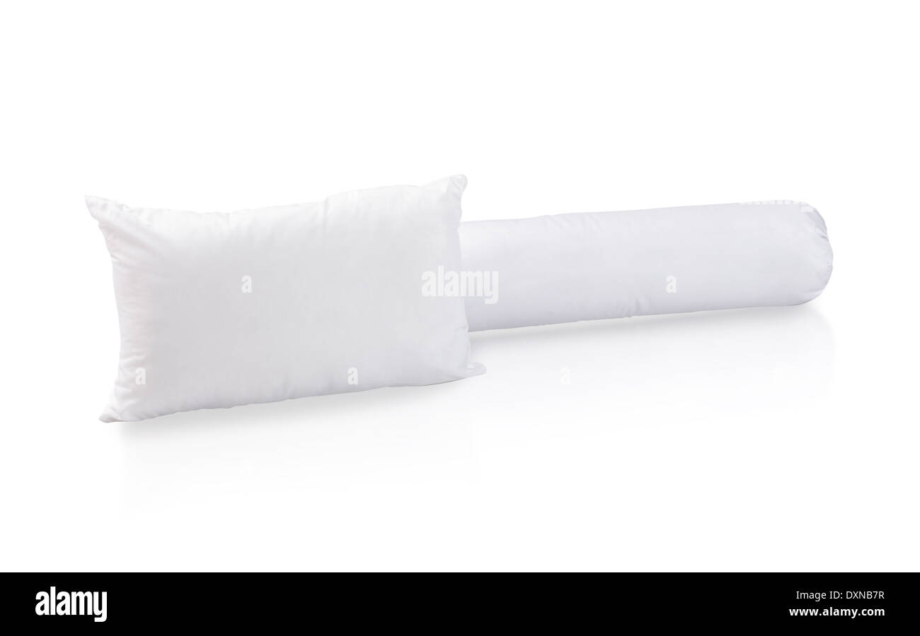 white pillow and bolster isolated on white background Stock Photo