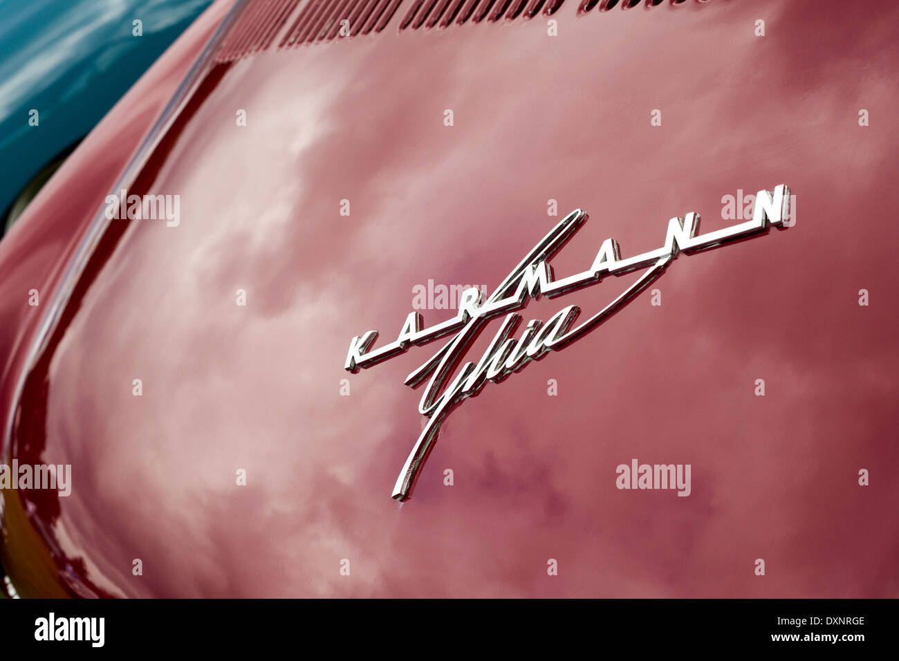 Red Karmann Ghia and Badge. Stock Photo