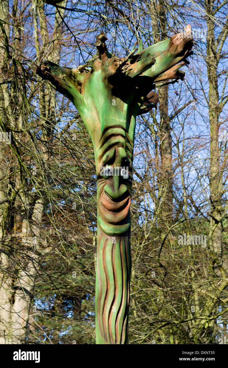Carved wooden art, The Arboretum, Bute Park, Cardiff, Wales. Stock Photo