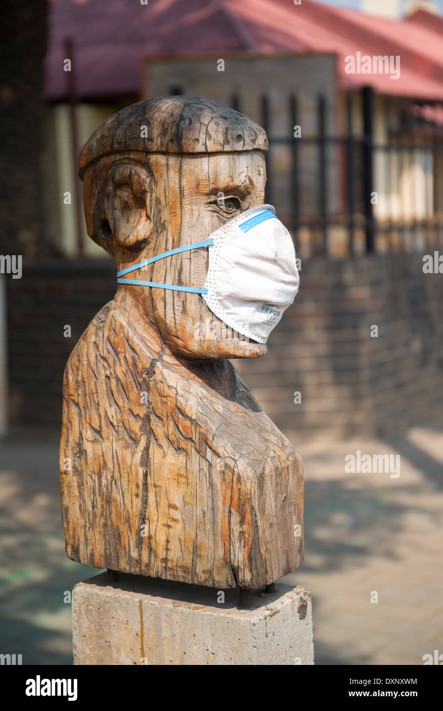 South Africa, Johannesburg, Downtown, Sculpture with pollution mask