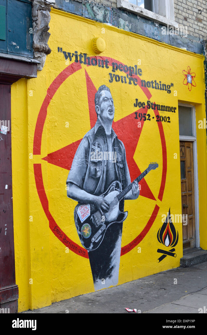 Mural painting of the rock musician Joe Strummer, Notting Hill, London, UK. Stock Photo