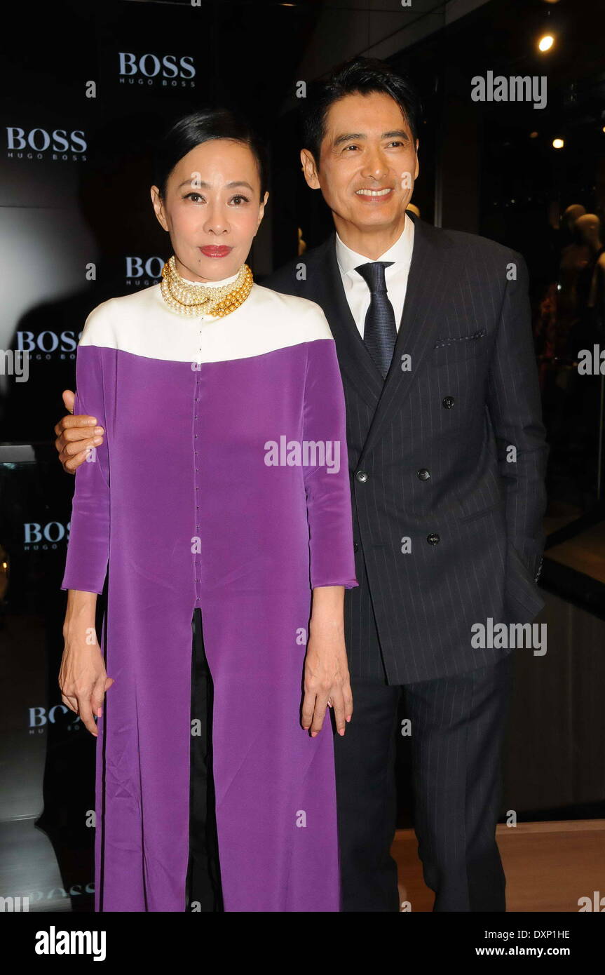 Macao, China. 27th Mar, 2014. Actor Chow Yun Fat and his wife Idy Chang ...