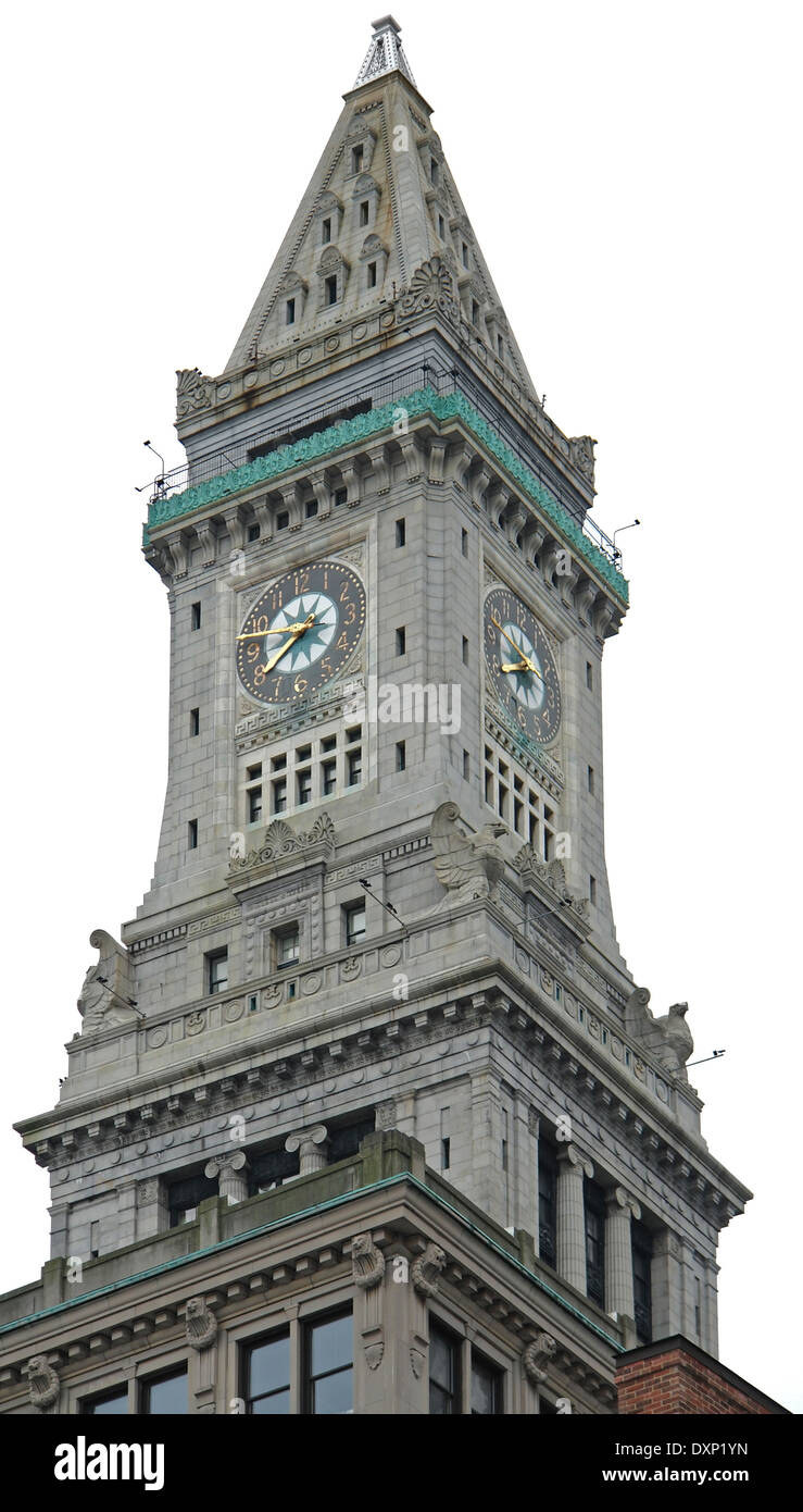 clock tower of the Custom House in Boston (Massachusetts, USA) in white