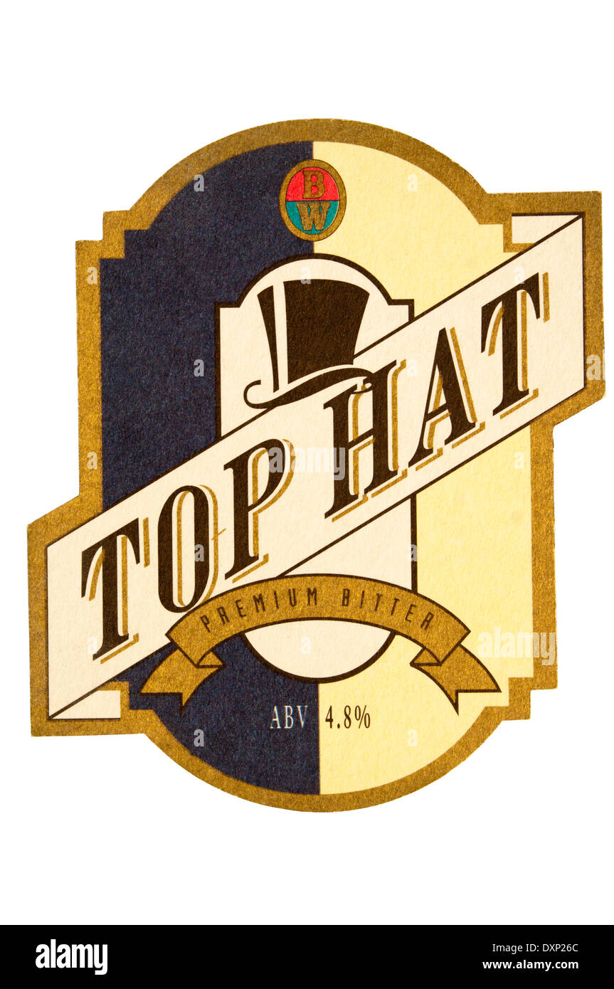 A beer mat advertising Burtonwood Top Hat Premium Bitter. Stock Photo