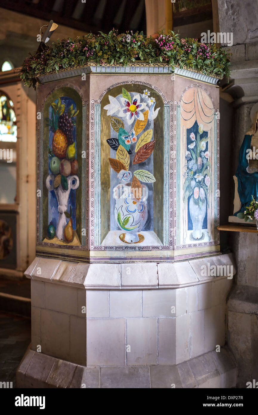 Pictorial pulpit panels in a Sussex church Uk Stock Photo