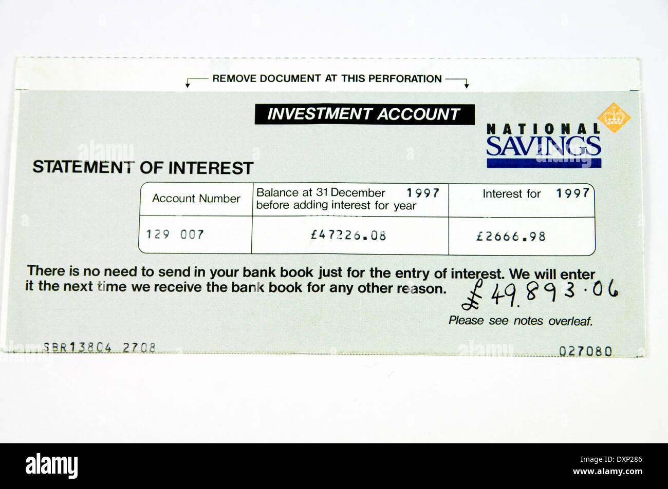 Old National Savings interest statement Stock Photo