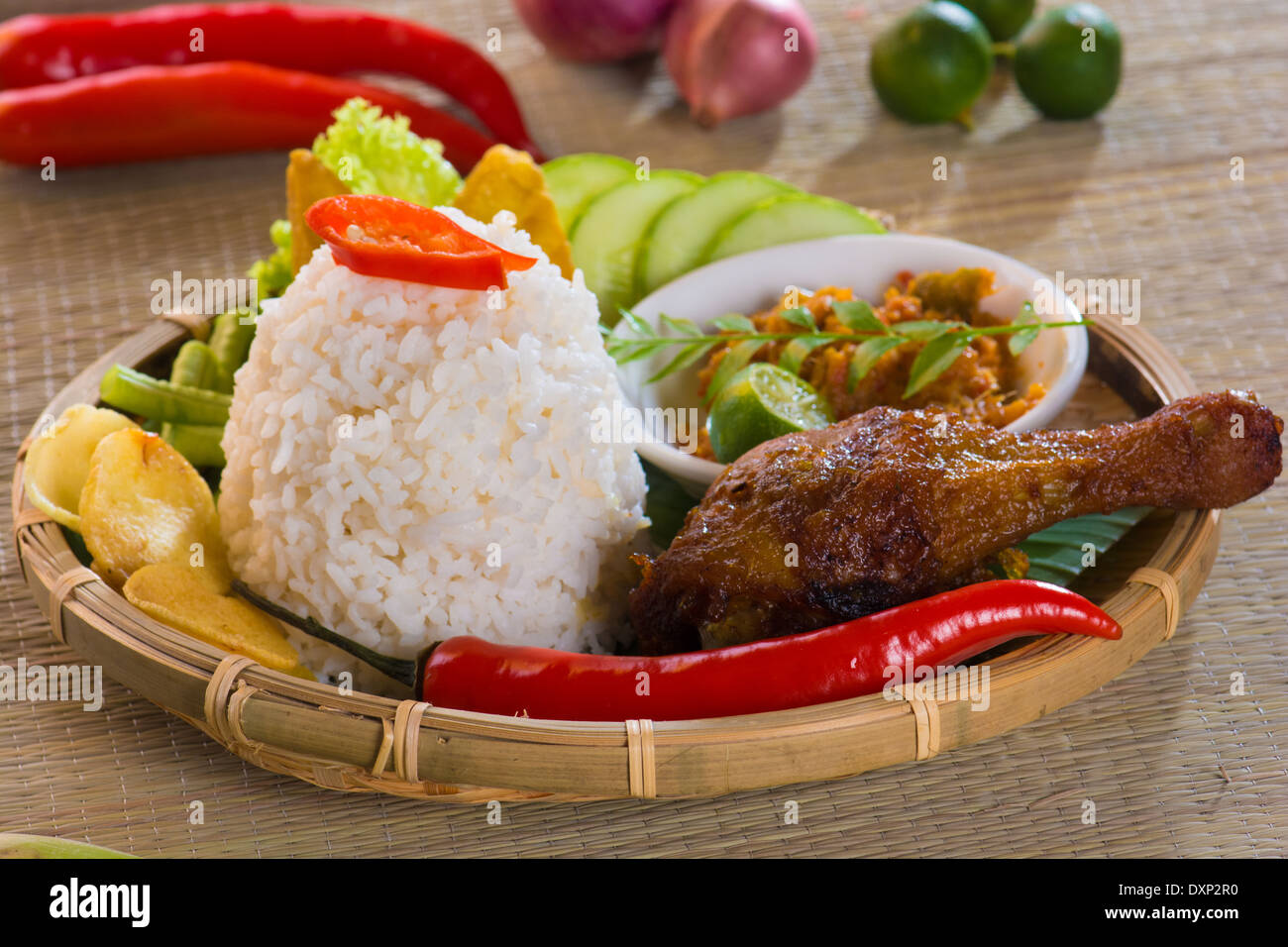 indonesian fried chicken rice Stock Photo - Alamy