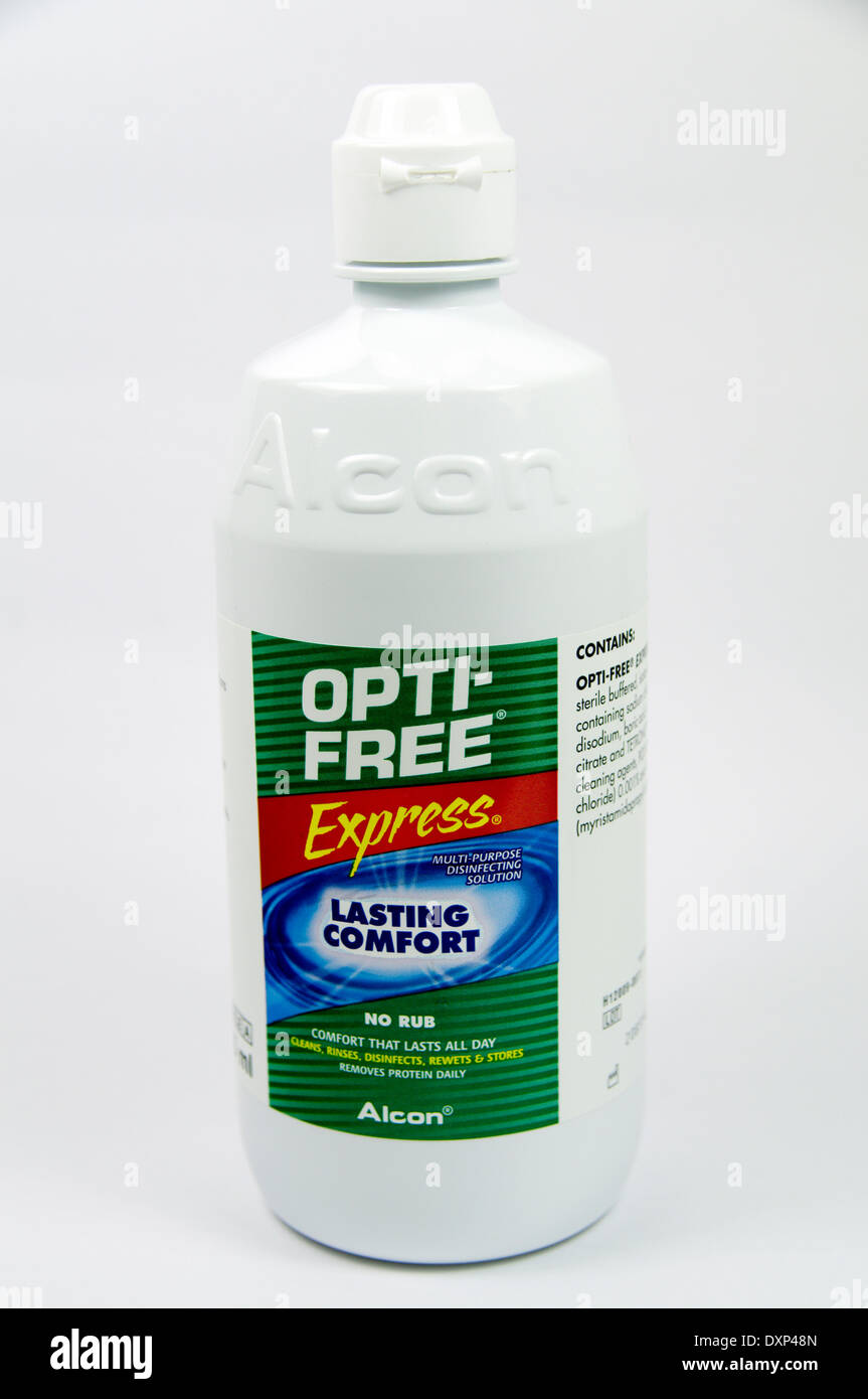 Contact Lens cleaning fluid. Stock Photo