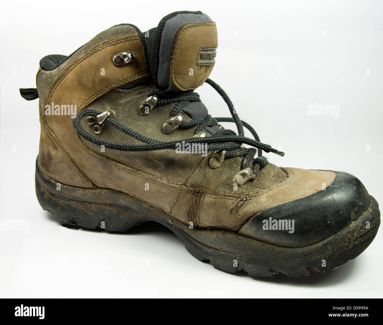 Dirty worn walking boot. Stock Photo