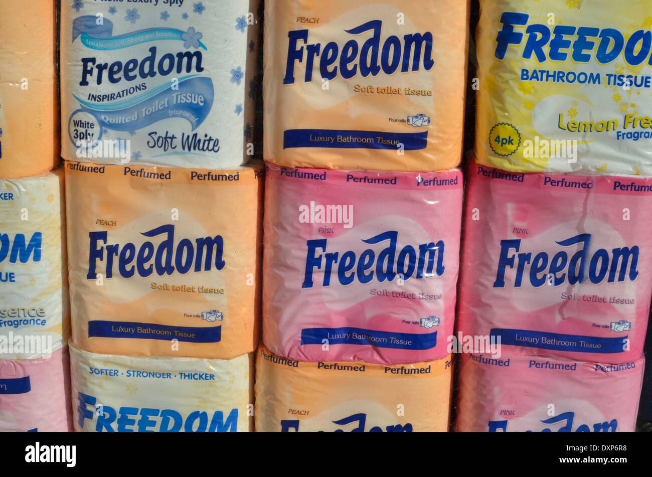 Colourful packets of Freedom toilet paper Stock Photo