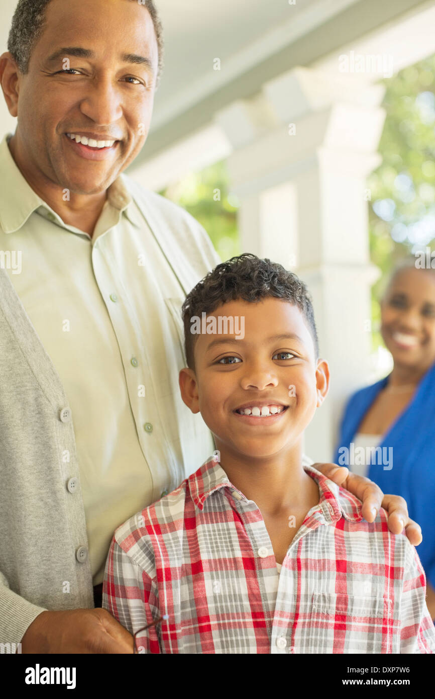 Close up portrait of grandfather and grandson Stock Photo
