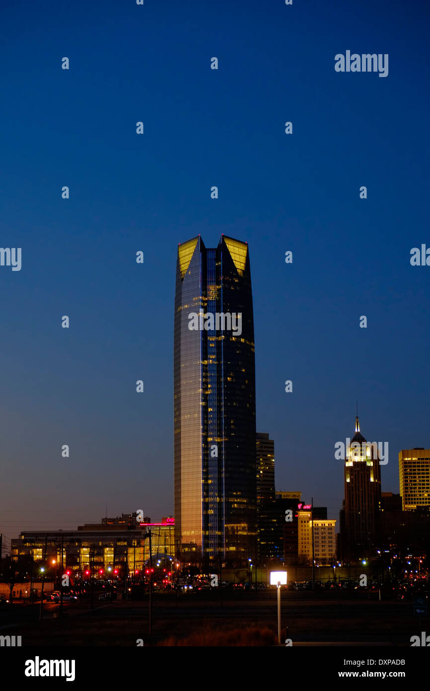 Skyline of Oklahoma City at dusk. Stock Photo