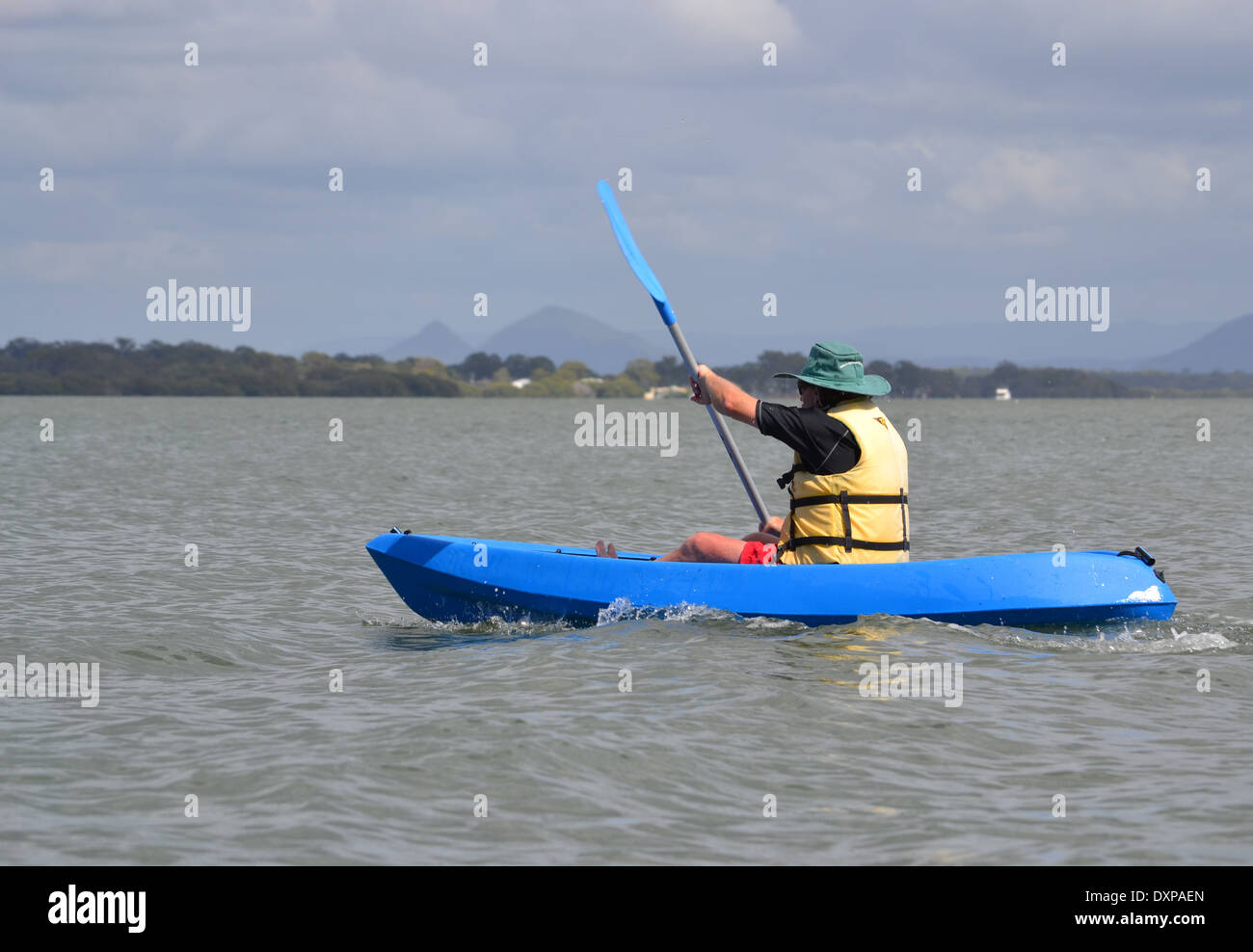 man kayaking on Pumicestone Passage, Bribie Island Stock Photo Alamy