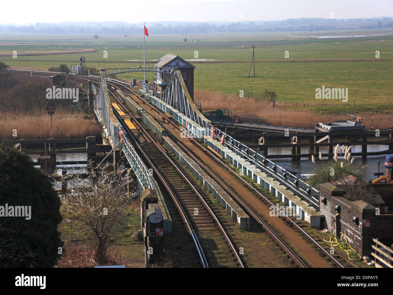 A view of the Norwich to Lowestoft railway line crossing the River Yare