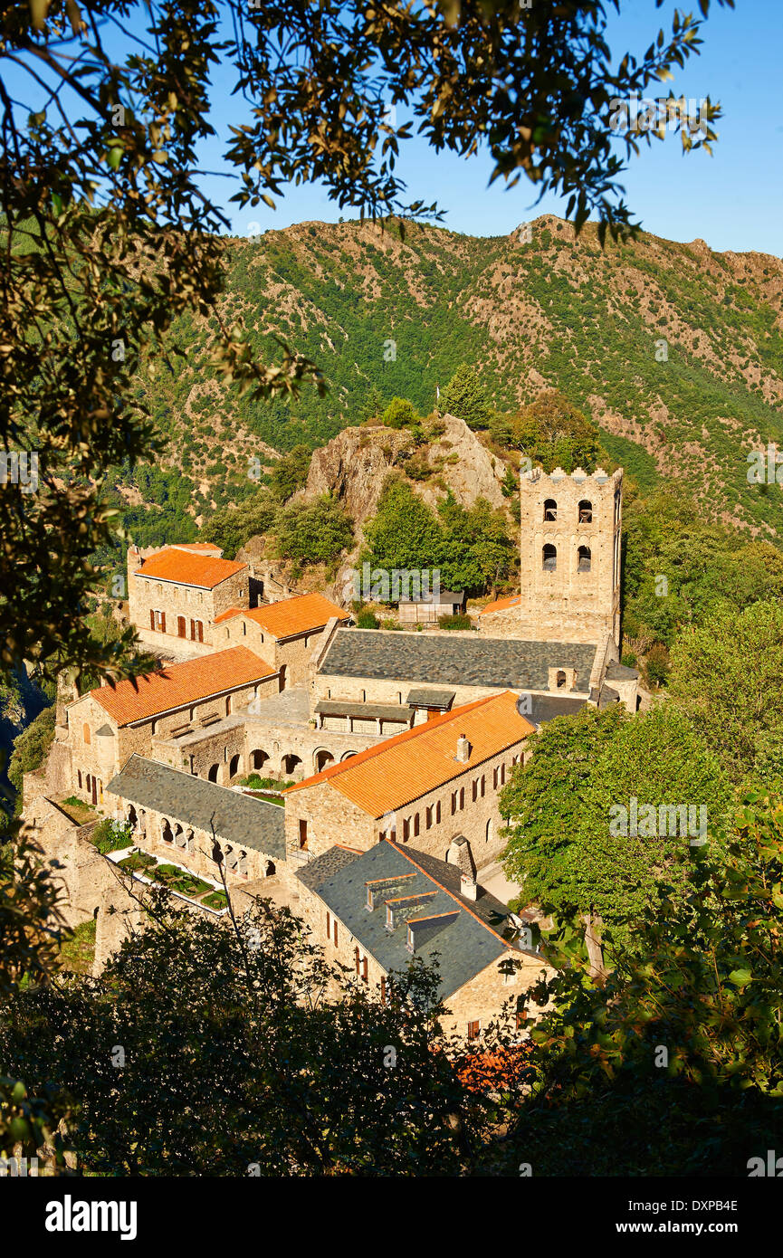 The First or Lombard Romanesque style Abbey of Saint Martin-du-Canigou in the Pyrenees, Orientales department, France. Stock Photo