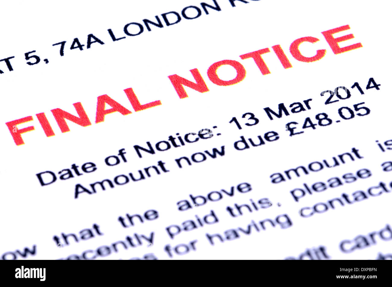 Domestic Water bill - final notice Stock Photo