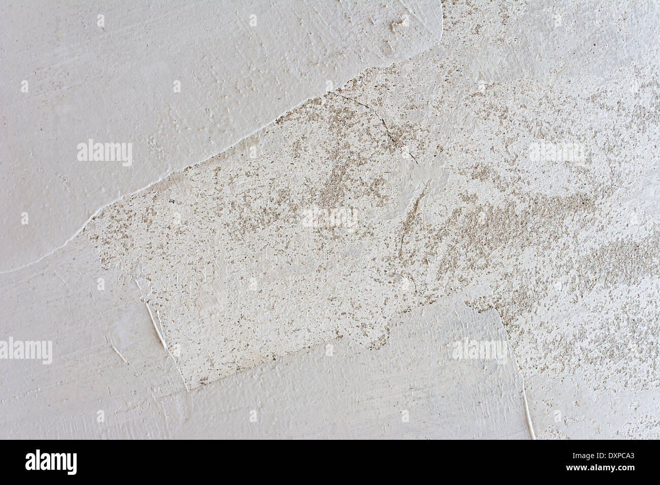 Preparation of Mortar Ceiling with Plastering Layer before Painting, Horizontal shot from below Stock Photo