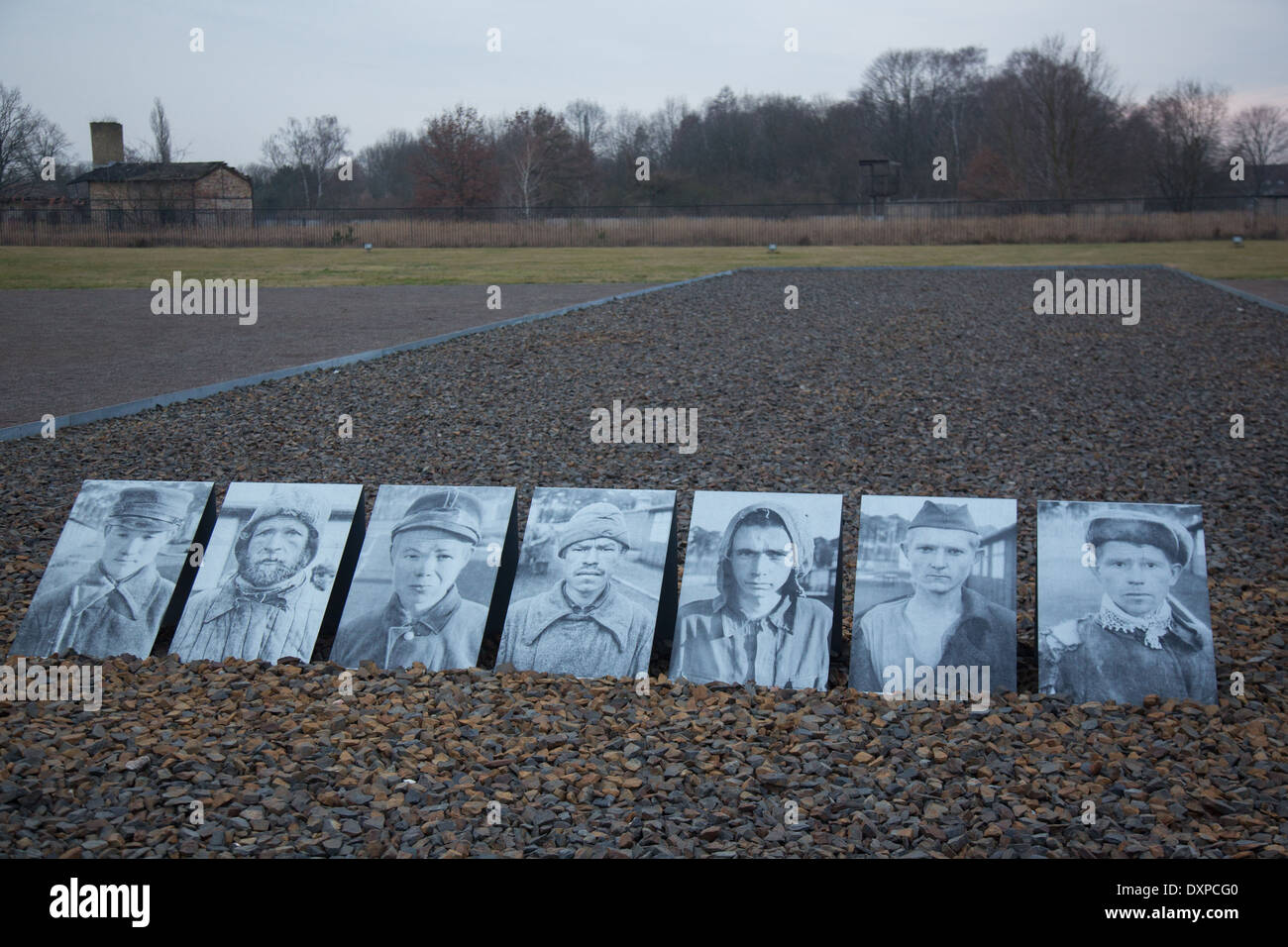 Oranienburg, Germany, photos of concentration camp convicts on the grounds of the Memorial and Museum Sachsenhausen Stock Photo