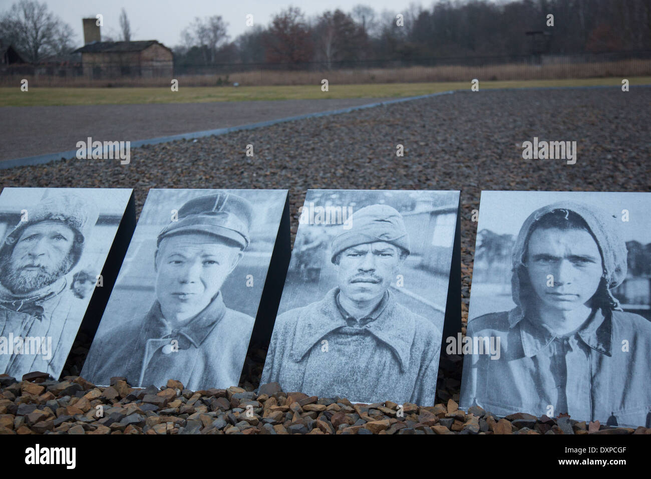 Oranienburg, Germany, photos of concentration camp convicts on the grounds of the Memorial and Museum Sachsenhausen Stock Photo