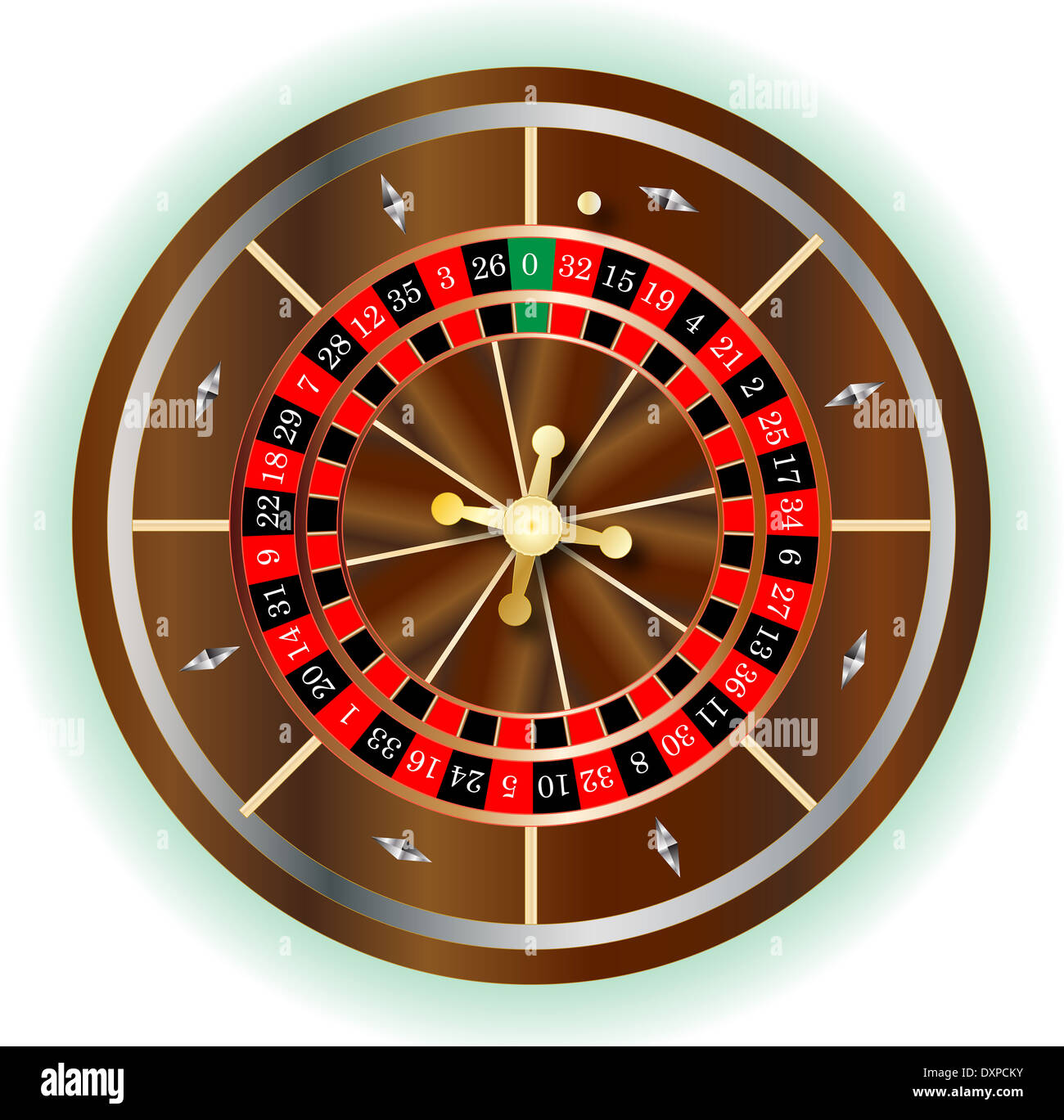 A typical European roulette wheel without the 00 section Stock Photo