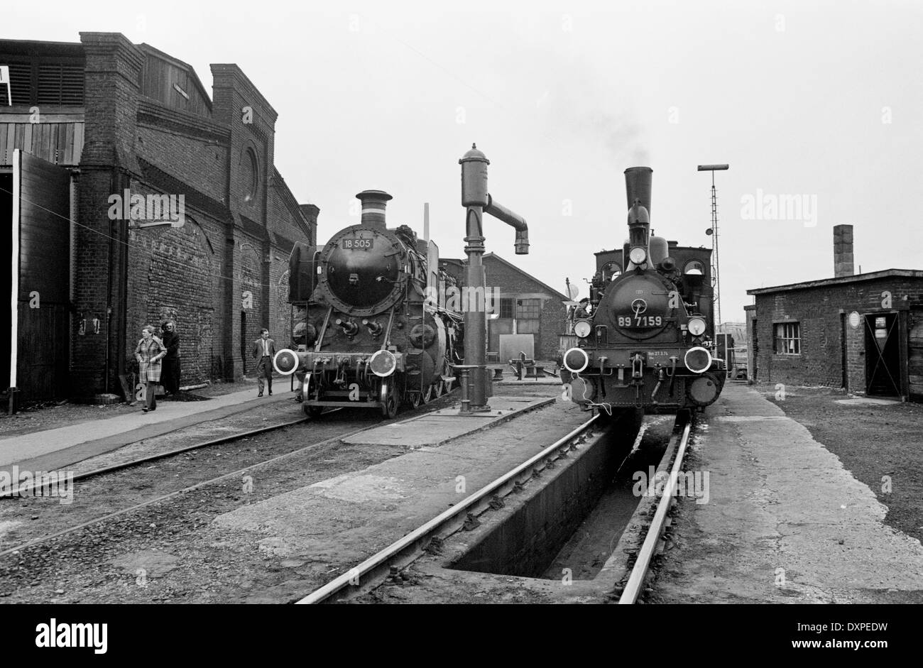 Stolberg, Germany, the steam locomotive 18 505 and 89 7159 in the depot Stock Photo