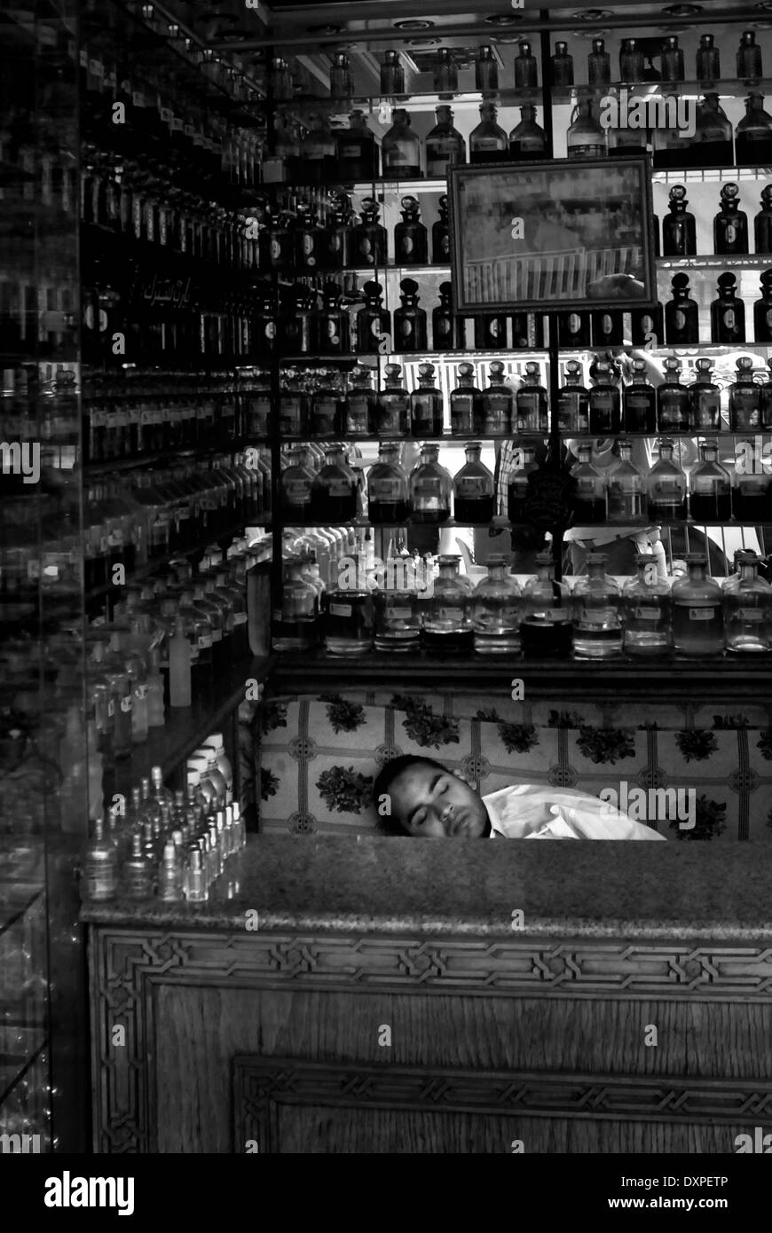 Sleeping shop keeper, khan-el-khalili-bazaar, Cairo Stock Photo