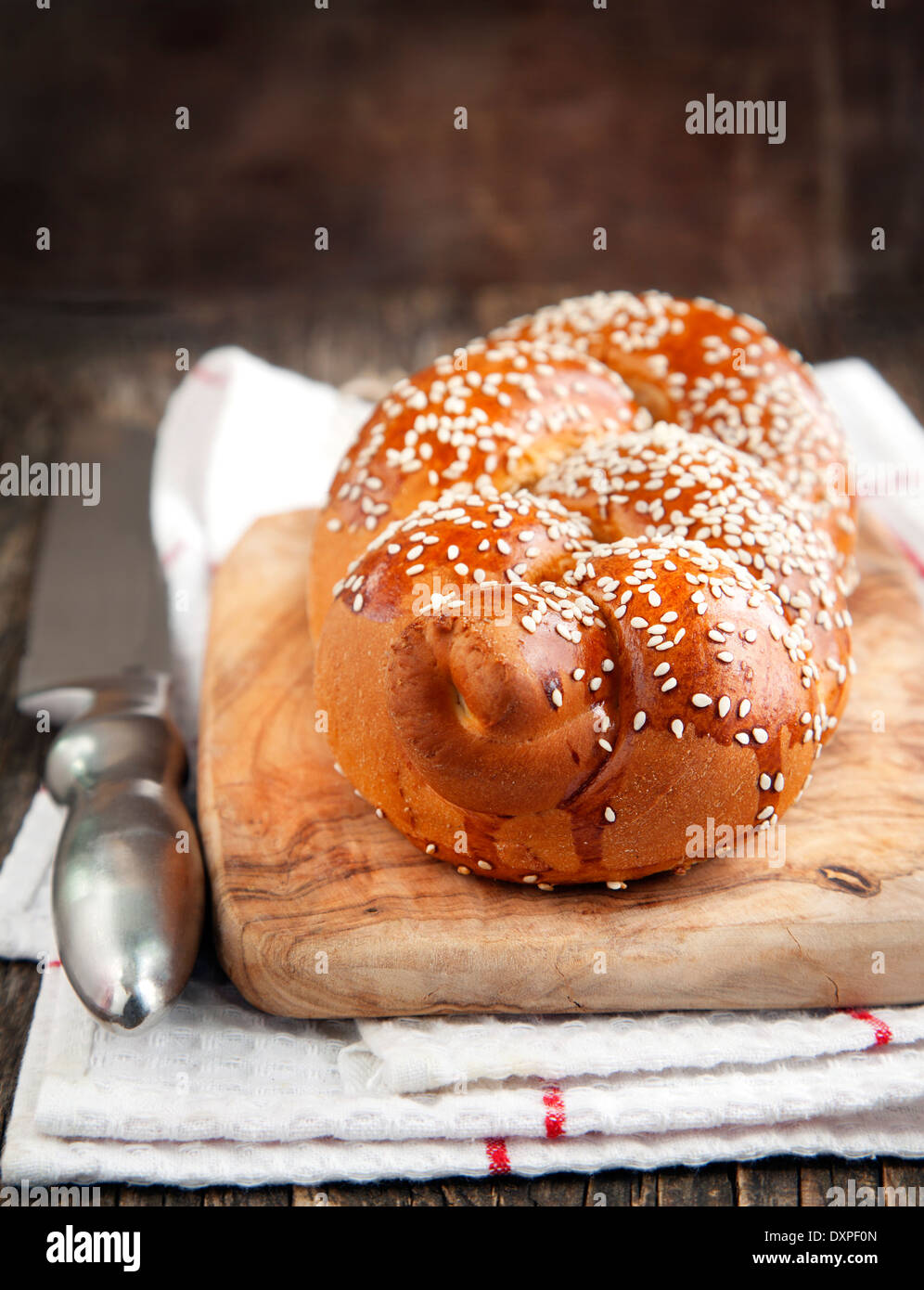 Freshly baked sweet braided bread loaf Stock Photo