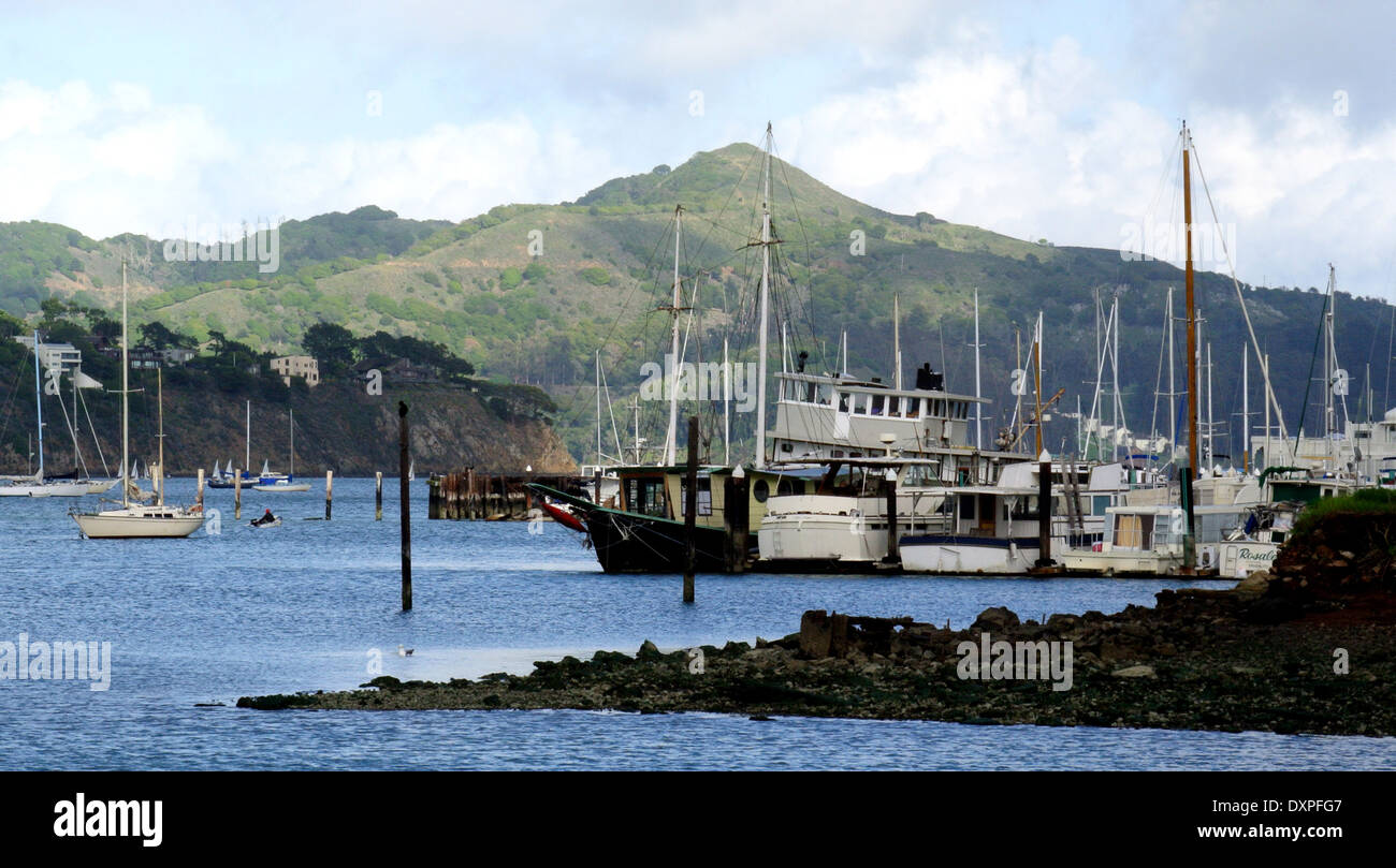 view of angel island and Belvedere island from Sausalito Stock Photo