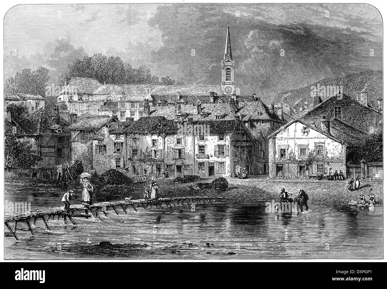 An engraving entitled "The Town of Bouillon" scanned at high resolution from a book published