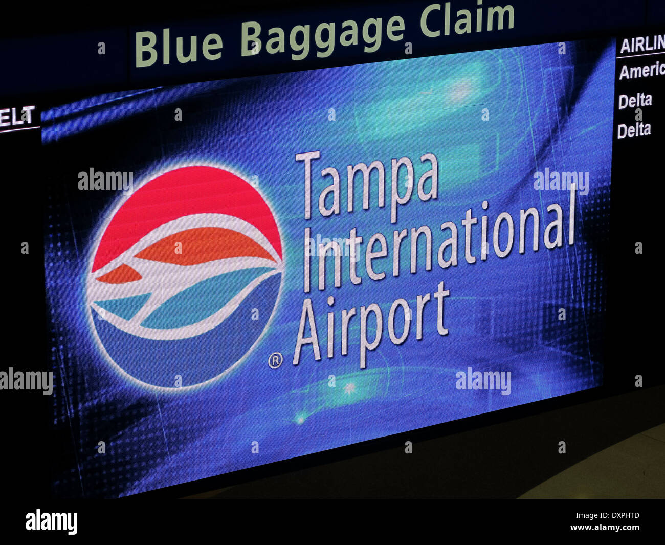 Tampa International Airport, Blue Baggage Claim Sign, Tampa, FL Stock