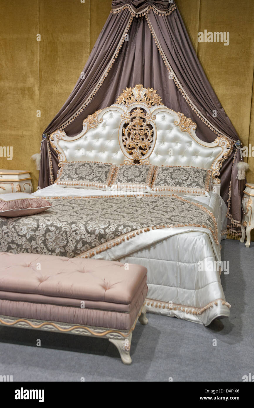 Baroque Style Bedroom Interior In Beige Colors Stock Photo