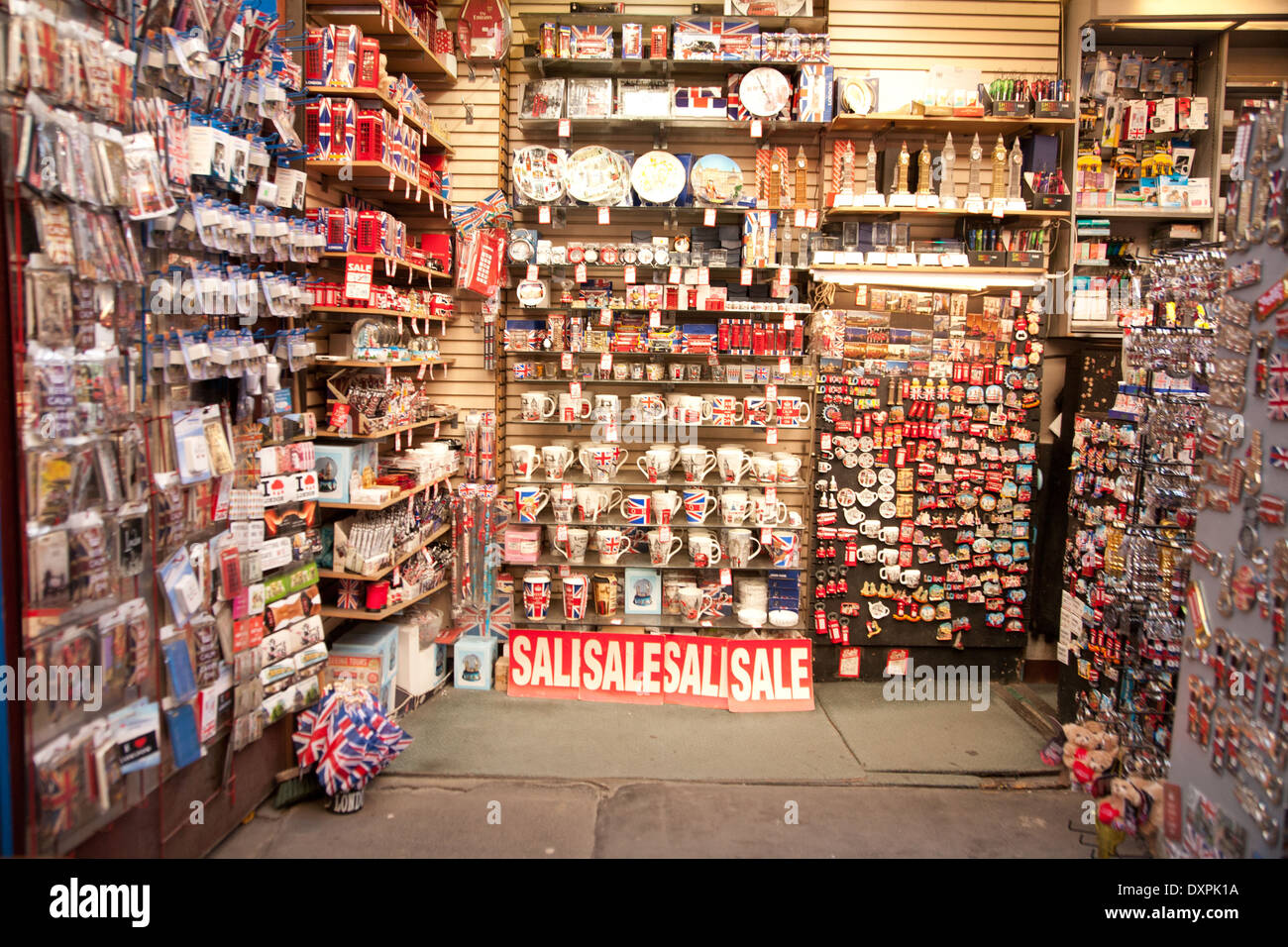 Souvenir shop selling British souvenirs at Leicester Square, London