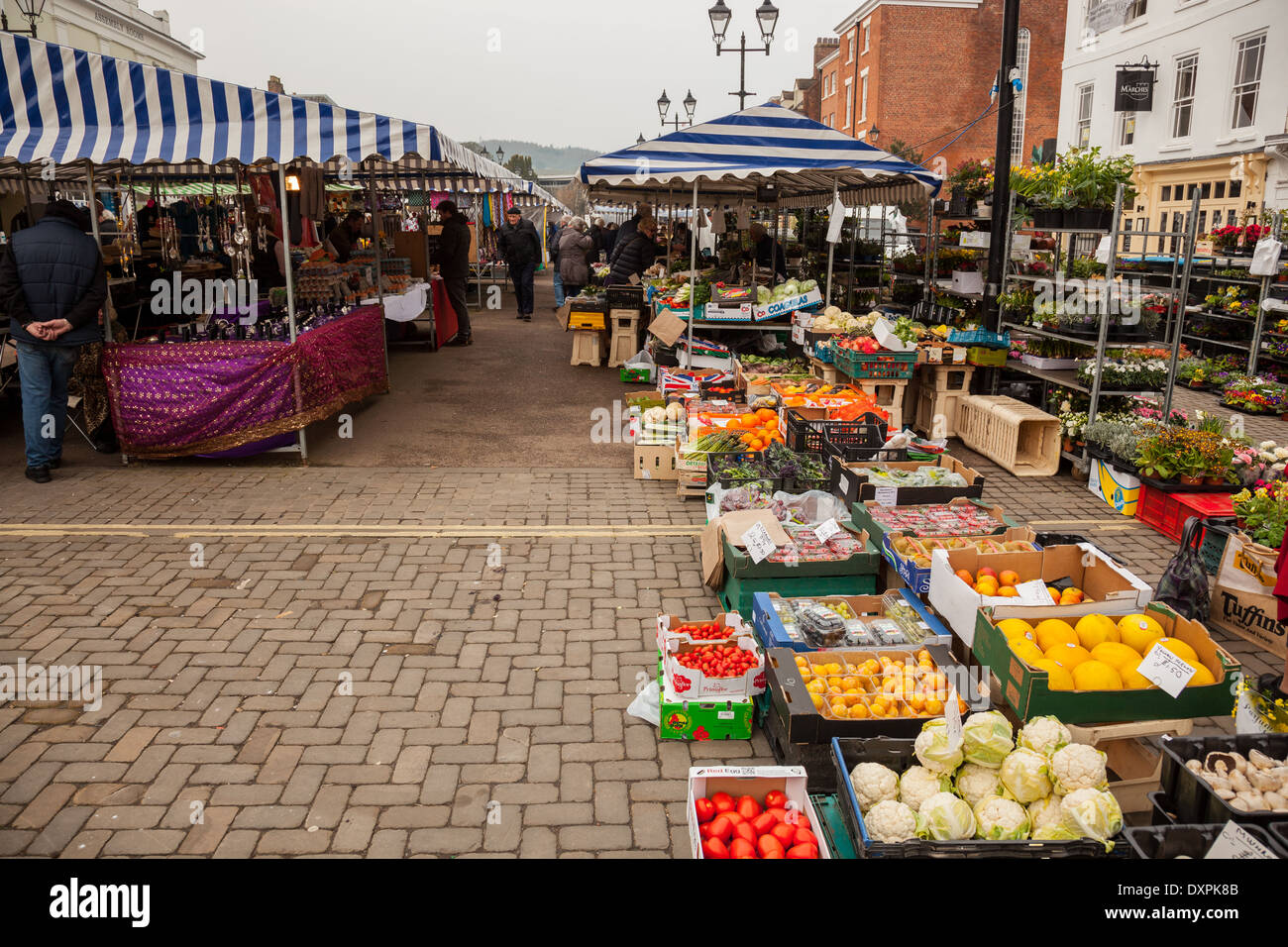 Market stalls on ludlow market, Ludlow, Shropshire Stock Photo Alamy