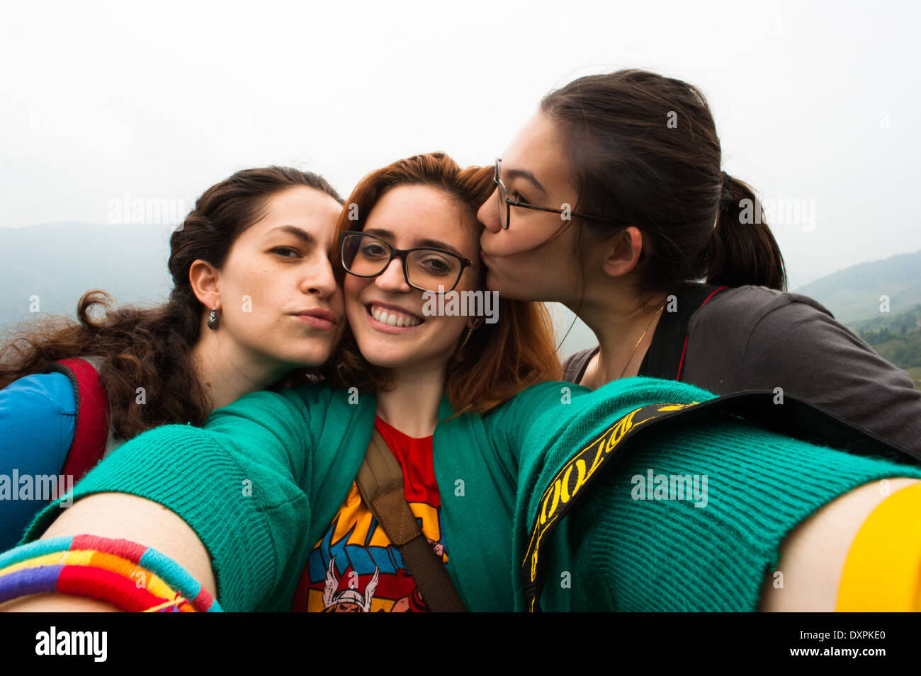Three women taking a selfie Stock Photo - Alamy