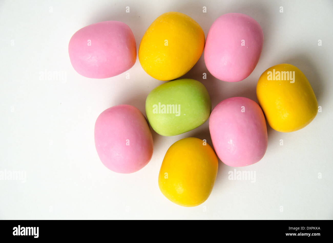 Confection close up in different colours on white background Stock Photo