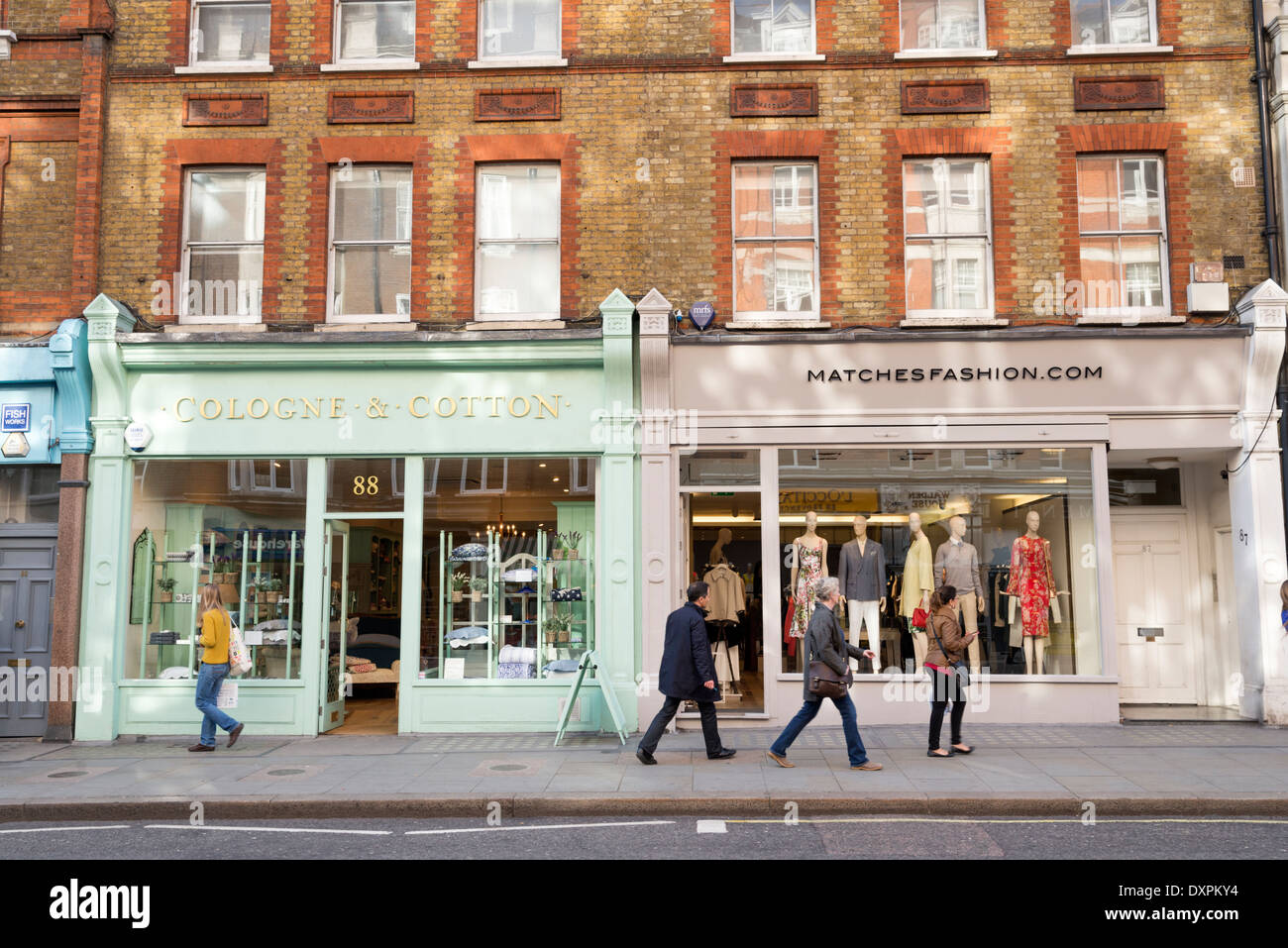 Small shops in Marylebone High Street, London, England, UK Stock Photo