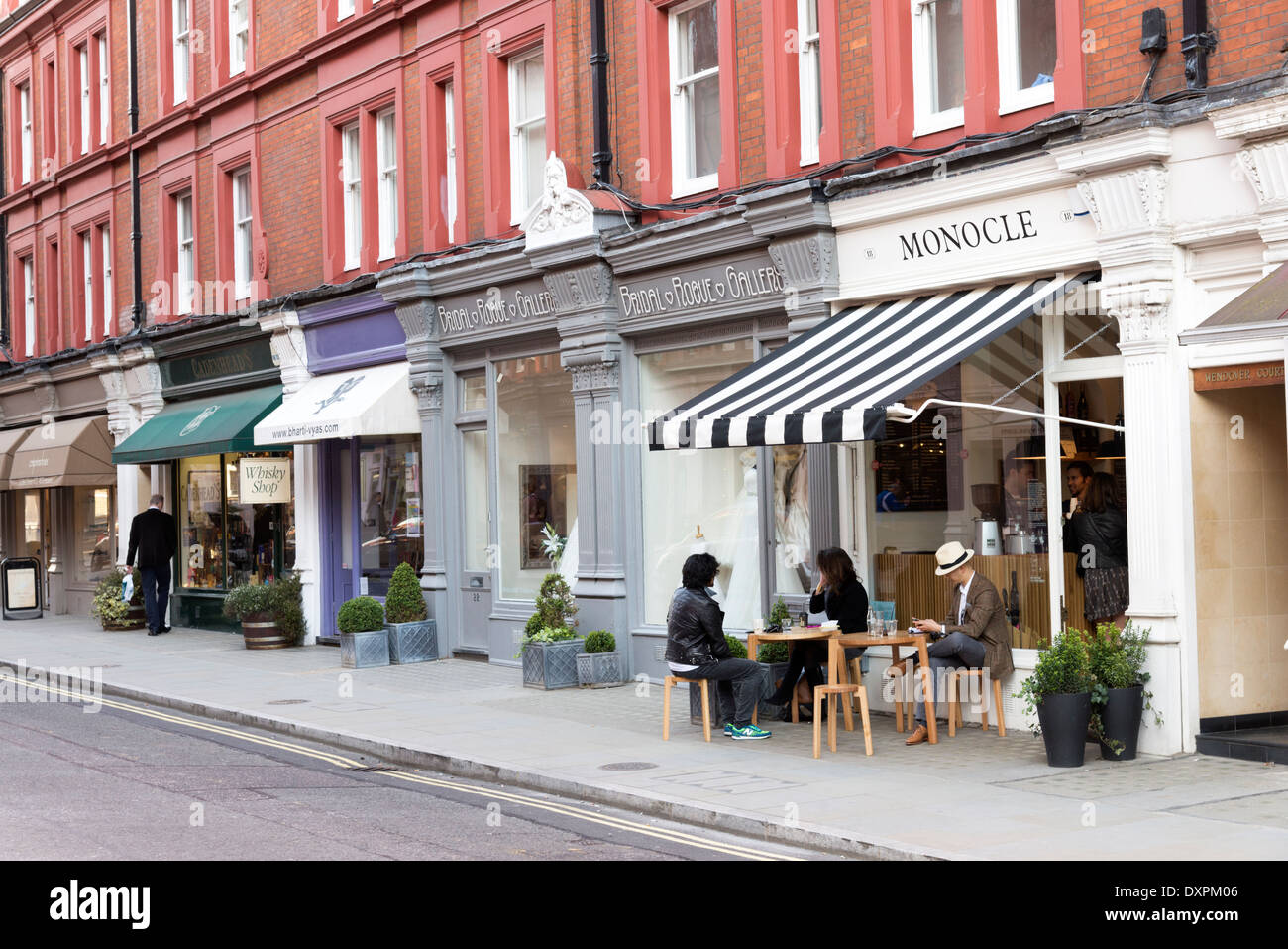 Small shops and boutiques in Chiltern Street, Marylebone, London Stock